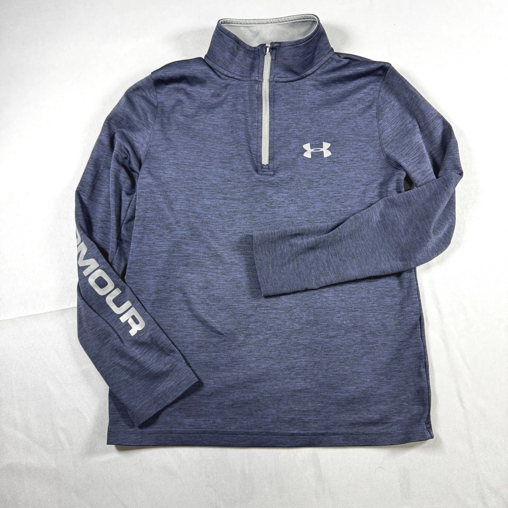 Under Armour Boys Med Navy Blue Heather 1/4 Zip Pullover HeatGear Athletic Top